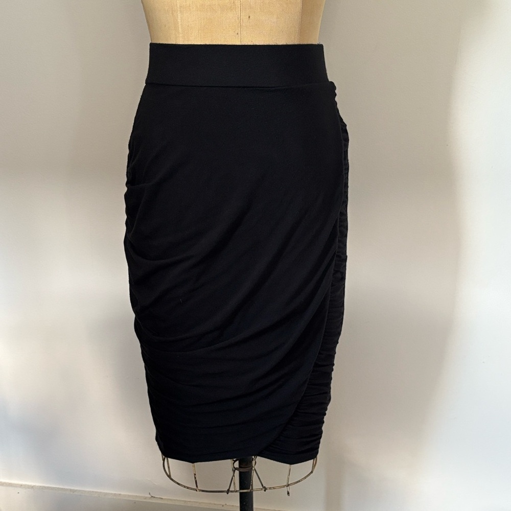 XOXO Pencil Skirt Black Knit Side Ruched Midi S - Picture 4 of 11